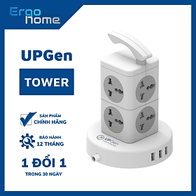 Ổ Cắm Điện Đa Năng UPGEN TOWER Dạng Tháp Nhiều Tầng Chịu Tải Lớn, 3 cổng USB Sạc Nhanh, An Toàn Chống Cháy, Chống Giật, Dây Dài 3m, BH 12 tháng