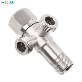 Van chia nước góc vuông ra 2 đầu ren 21 inox 304 Hobby home decor DNV1