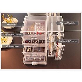Mua Hộp đựng trang sức trong suốt chống bụi 4 ngăn kéo + 2 khay khuyên tai