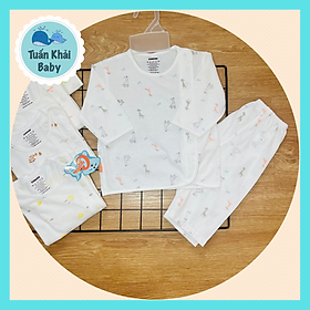 Bộ Quần Áo sơ sinh (1 bộ) cotton cao cấp CUNCON | Mẫu Tay Dài Họa Tiết Cài Lệch | Size 1,2,3 cho bé sơ sinh - 9kg