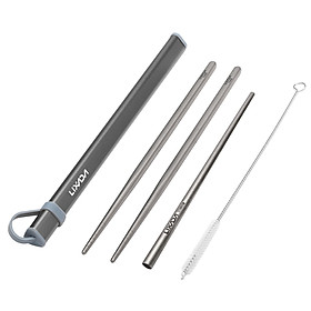 Lixada Camping Cutlery Set Titanium Chopsticks Drinking Straw Cleaning Brush with Aluminum Storage Tube Case for Outdoor