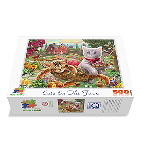 Bộ Tranh Xếp Hình Minh Châu 500 Mảnh – Cats On The Farm (Kích Thước 40x50cm)