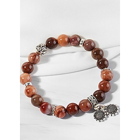 Vòng tay gỗ hóa thạch phối charm hoa hướng dương bạc Ngọc Quý Gemstone