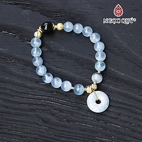 Vòng hải lam ngọc aquamarine phối đồng điếu charm bạc mạ vàng mệnh thủy, mộc - Ngọc Quý Gemstones