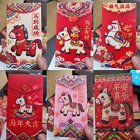 Set Lì Xì Ngựa Thêu In Bìa Đẹp, Bao lì xì Tết Bính Ngọ 2026, Loại Dày Sắc Nét
