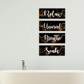 4x Farmhouse Bathroom Wall Decors Sign Crafts Hanger Decorative Wooden Wall Plaque for Bathroom Farmhouse Restroom Gifts Decoration