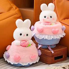 Thú nhồi bông bó hoa thỏ mặc váy cưới 2 trong 1 - Size 35cm - Quà tặng bó hoa thỏ mặc váy cưới nhồi bông dễ thương - Gối ôm mềm mịn cho bé