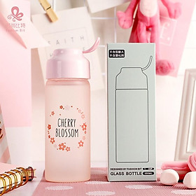 Bình nước thủy tinh mờ in hình hoa xinh 350ml