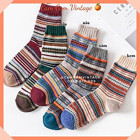 TẤT CAO CỔ NAM VỚ CAO CỔ NỮ TẤT VỚ VINTAGE UNISEX QUẢ TRÁM THỔ CẨM TONE CAM