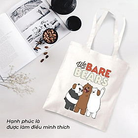 Túi Tote canvas đeo vai in hình 3 chú gấu dành cho cô nàng dễ thương