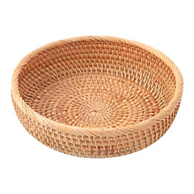 fruit basket storage round rattan picnic 20x7.5cm Brown05