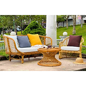 Ghế Sofa Mây Đan Caro Cổ Điển, Ghế Băng Mây Dài 100% Mây Tự Nhiên, Ghế Mây Decor Phòng Vintage - Xưởng Bàn Ghế Mây Tre ĐAN TRÀ