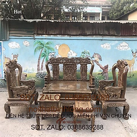 Bàn Ghế Minh Quốc Voi Gỗ Mun Đuôi Công VIP