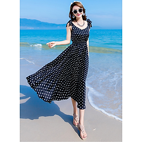 ĐẦM MAXI ĐI BIỂN CHẤM BI XANH