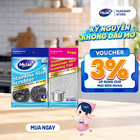 SET 4 Miếng Búi Sắt Cọ Xoong Nồi KÈM Miếng Chà Nồi Đa Năng MyJae