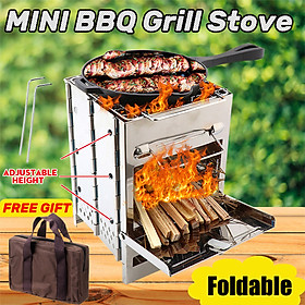 Potable Mini Folding BBQ Stove Outdoor Drawer Grill Stainless Steel Picnic Set