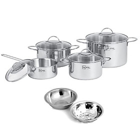 Bộ 4 Nồi Inox 304 Nắp Kính Fivestar FS08G Plus tặng bộ thau rổ