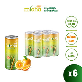 Combo 6 Lon Nước mía có gaz MÍA-HA GAZ hương Cam 240ml Lon