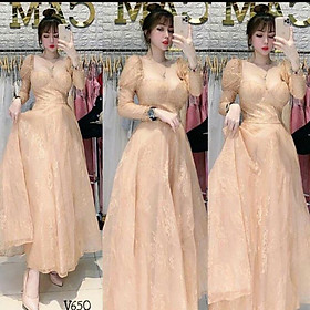 Đầm Maxi xoè ren có cúp bra ngực SANG TRỌNG -MS168V- Size M/L đến 57kgMM MM