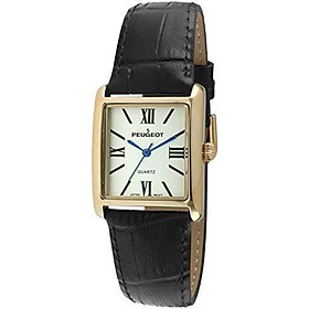 Peugeot Women's 14K Gold Plated Tank Leather Dress Watch with Roman Numerals Dial