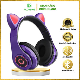 Mua Tai nghe Bluetooth FLOVEME B39 tai mèo đáng yêu có mic đàm thoại cao cấp  có đèn phát sáng cute tai nghe thời trang - Hàng chính hãng