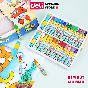 Bút sáp dầu Super Wings x Deli – thân lục giác – 12/18/24 màu - EC009-12 /EC009-18/ EC009-24