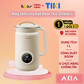 Máy làm sữa hạt Bear DJJ-D06W5 - Dung tích 1L, 8 chức năng, Chống ồn - BẢN TIẾNG ANH, HÀNG CHÍNH HÃNG