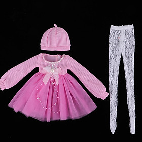 Stylish Girl Doll Sweater Dress Hat Pink for 1/3 BJD Doll Dress Up Decor