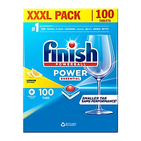 Viên Rửa Chén Bát Hương Chanh Finish Powerball Power Essential Lemon Sparkle 100 viên- Hàng chính hãng