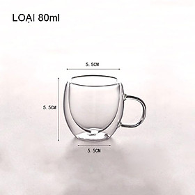 CỐC (LY) THỦY TINH 2 LỚP GIỮ NHIỆT UỐNG TRÀ VÀ CAFÉ, CÓ TAY CẦM 400ML; 300ml; 200ml; 150ml; 80ml