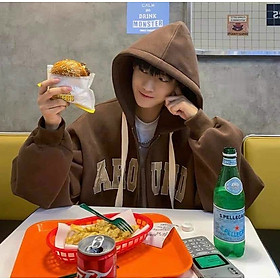 Áo khoác nam form rộng tay phồng nón 2 lớp dày dặn full zip cực đẹp in chữ AROUND