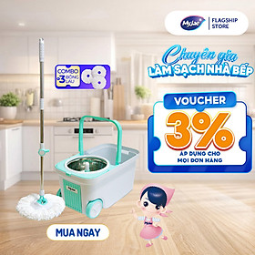 Combo 3 Bông Lau + 1 Bộ Lau Nhà MyJae Đài Loan Sợi Microfiber Xoay Siêu Tốc 360 Độ Thông Minh 129.5cm