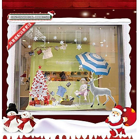 Decal trang trí tường Noel - Nai Trắng và Thông Trắng size lớn 02