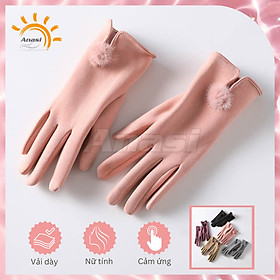 Găng tay mùa đông/ chống nắng nữ Anasi CB68 - Vải nỉ dày dặn - Hồng