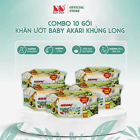 Combo 10 gói Khăn ướt Akari khủng long vải không dệt rayon cao cấp 130 miếng (13.5x20cm) không paraben dành cho bé