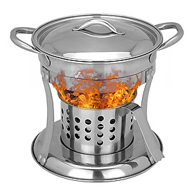 Stainless Steel Alcohol Stove with Pot Portable Outdoor Cooking Solidified Liquid Alcohol Stove for Camping Hiking