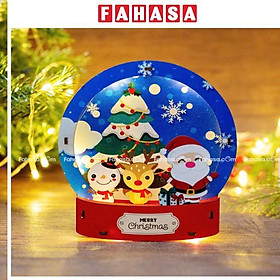 Đèn Gỗ Trang Trí Giáng Sinh - Bách Mộc - Quả Cầu Tuyết Màu Xanh