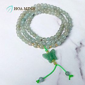 Vòng tay chuỗi 108 hạt Ngọc Cẩm Thạch Lam Dầu A size 5.3 li phối charm đá thạch anh aventurine mỹ miều tuyệt đẹp - 16-18cm