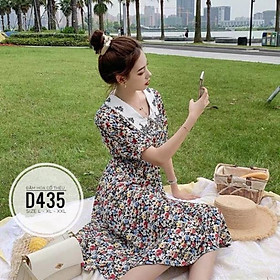 Bigsize 60-90KG vmart Đầm hoa cổ thêu D435 hàng Quảng Châu cao cấp chiết eo giấu bụng