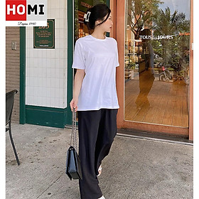 Áo Thun Basic Trơn Unisex 100% cotton, áo form nữ tay lỡ màu Trắng-HOMI Fashion