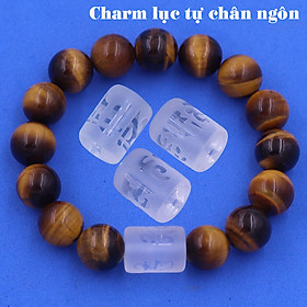 Vòng chuỗi đeo tay đá mắt hổ (vàng đen) charm lục tự Đại minh chân ngôn, 10 ly, Om Mani Padme Hūm, Chân ngôn Lục tự