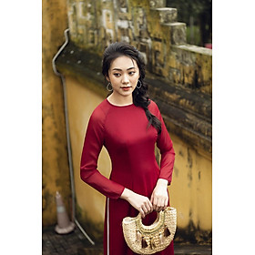 Áo dài tơ óng đỏ đô 2 tà tơ quần trắng