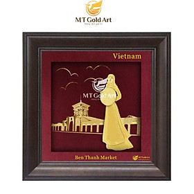 Tranh Chợ Bến Thành dát vàng (20 x 20cm) MT Gold Art- Hàng chính hãng, trang trí nhà cửa, quà tặng sếp, đối tác, khách hàng.