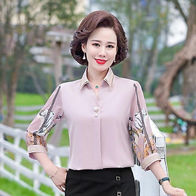 sơ mi lụa trung niên cao cấp_áo trung niên tay phối họa tiết_áo sơ mi sang trọng thanh lịch mẫu mới cho bà cho mẹ