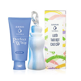 Bộ Đôi Sữa Rửa Mặt Tạo Bọt Chiết Xuất Tơ Tằm Trắng Senka Perfect Whip 120g Tặng Lưới Tạo Bọt