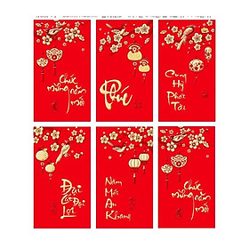 Set 6 phong bao lì xì tết đỏ thắm, chất đẹp, phong cách truyền thống (giao mẫu ngẫu nhiên)