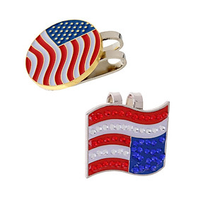 2 Pieces USA Flag Alloy Golf Ball Marker Magnetic Hat Clip Golf Accessories