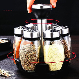 Mua Bộ 6 Lọ Đựng Gia Vị Thủy Tinh Kèm Giá Để Xoay 360 Độ