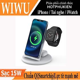 Mua Giá đỡ từ tính kiêm Đế sạc không dây Qi sạc nhanh 15W 3 in 1 hỗ trợ sạc dành cho Apple Airpods / Appe Watch / iPhone hiệu WIWU Power Air Wireless Station (Smartchip  tháo rời và gấp gọn khi không sử dụng) - hàng nhập khẩu