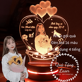 Mua Quà tặng tri ân thầy cô giáo nhân dịp 20/11 - Đèn led 3D khắc ảnh chân dung theo yêu cầu - Đế gỗ 16 màu nhập khẩu cao cấp có nút cảm ứng và điều khiển đổi màu